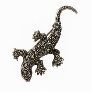 Vintage Sterling Silver 925 Rhinestone Lizard Gecko Brooch Pin